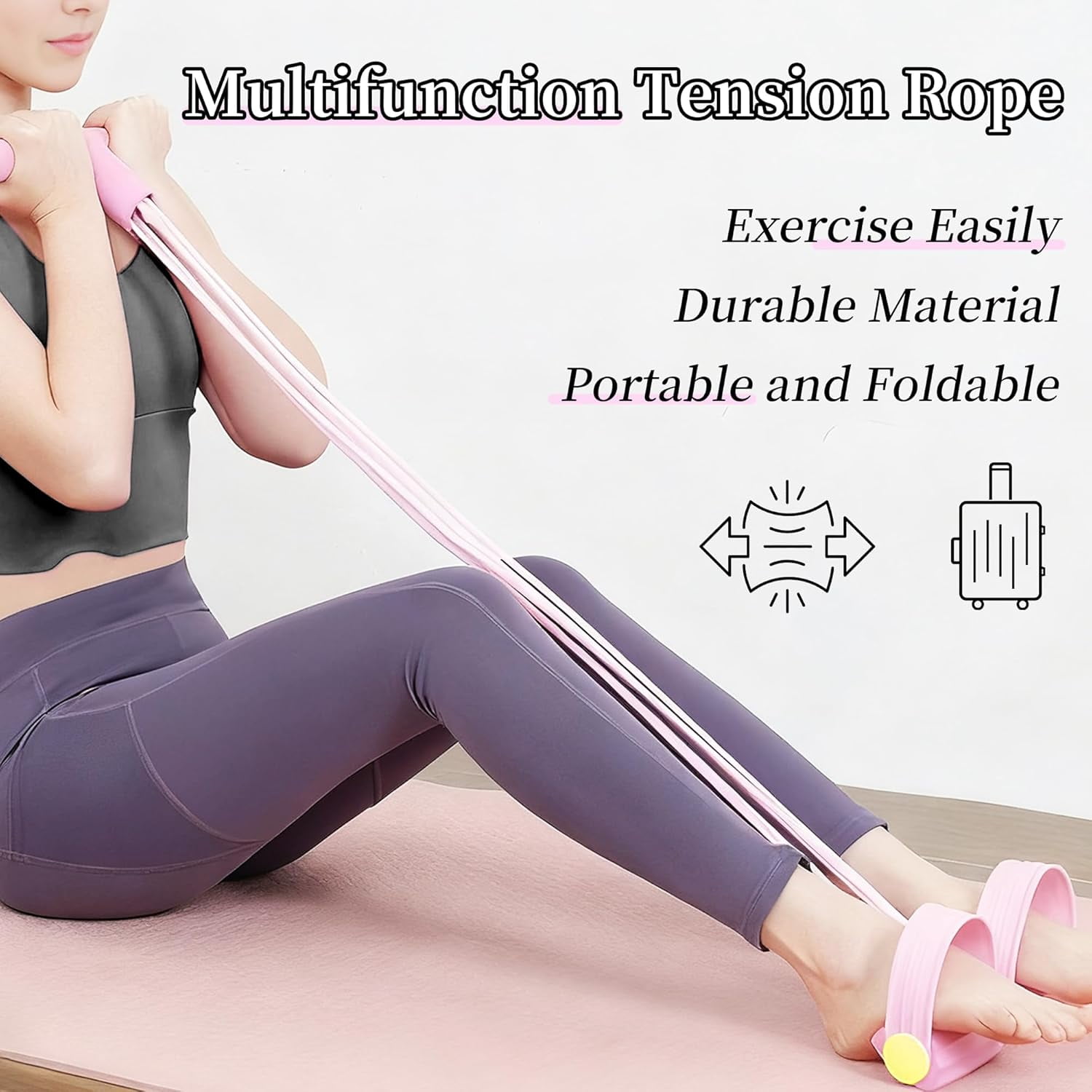 JJEAN-Multifunction Tension Rope, 6-Tube Elastic Resistance Bands, Pedal Resistance Band with Handles, Natural Latex Exercise Bands for Abdomen Waist Arm Leg Stretching & Fitness Training