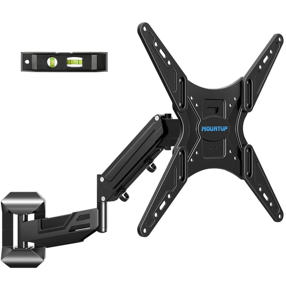 MOUNTUP Height Adjustable TV Wall Mount for 26-55 Inch TVs, Gas Spring Full Motion Articulating TV Bracket with Smooth Swivel Tilt & Safe Corner Inst