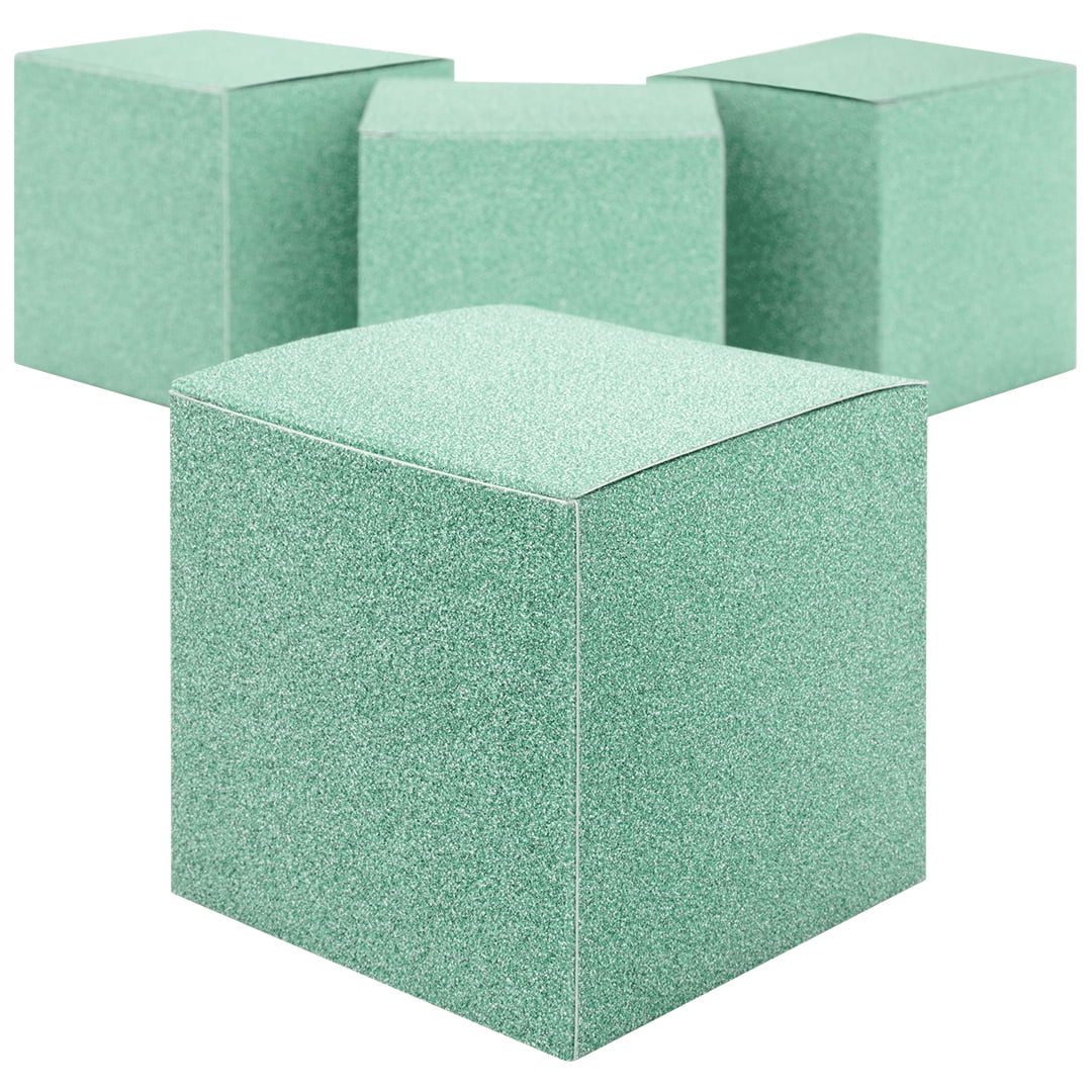 Koyal Wholesale Diamond Blue  Glitter Gift Favor Tuck Boxes, 3" Cube Favor Box, Bulk 50-Pack, Party Favor Gift Box