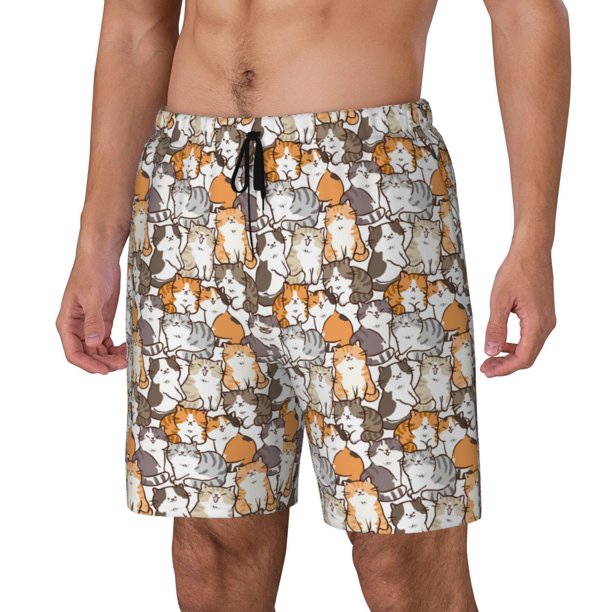 Balery Cartoon Cat Bañador para hombre, shorts de playa de secado rápido con entrepierna y forro de compresión-Medium