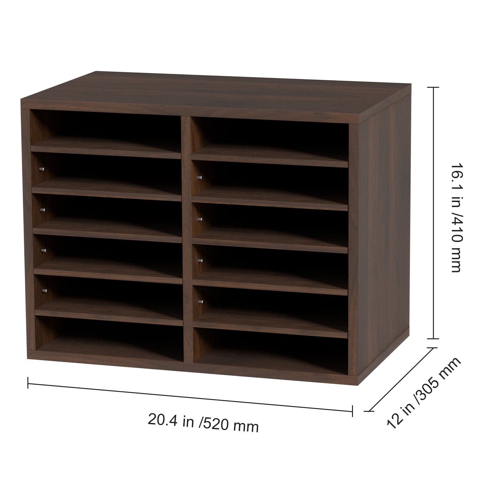 BENTISM Wood 12 -Compartment Freestanding Literature Display Rack & Organizer Type, Brown