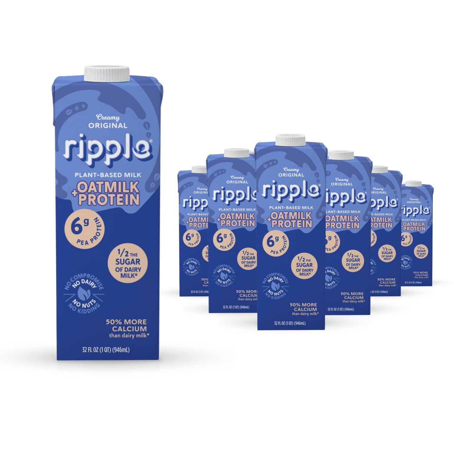 Ripple Oat Milk + Protein, PlantBased, Shelf Stable, 32 oz, Pack of 6
