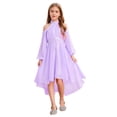 thumbnail image 1 of TiaoBug Girls Solid Color Halter Off Shoulder Long Sleeve Party Dress with Ruffled Hem and Diamond Embellishments Light Purple 10, 1 of 7