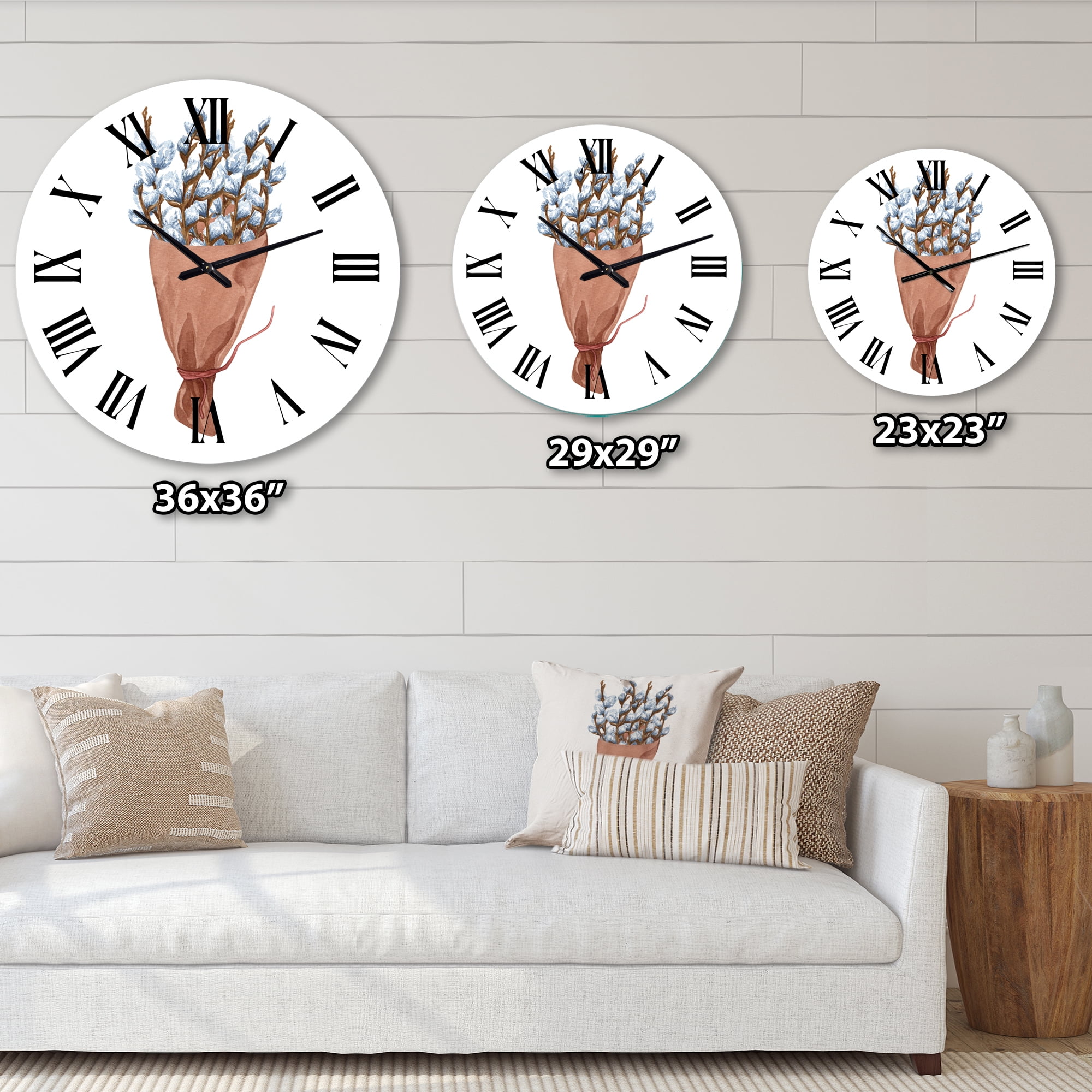 Designart 'Bunch Of Pussy Willow Twigs I' Farmhouse Wall Clock