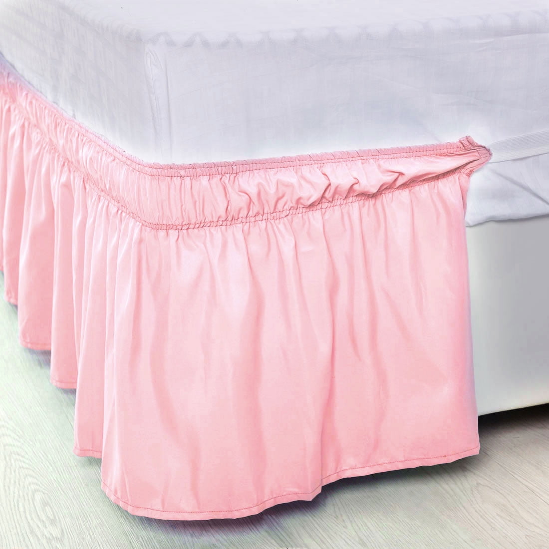 Unique Bargains Elastic Dust Ruffled Bed Skirt with 15" Drop Twin Light Pink
