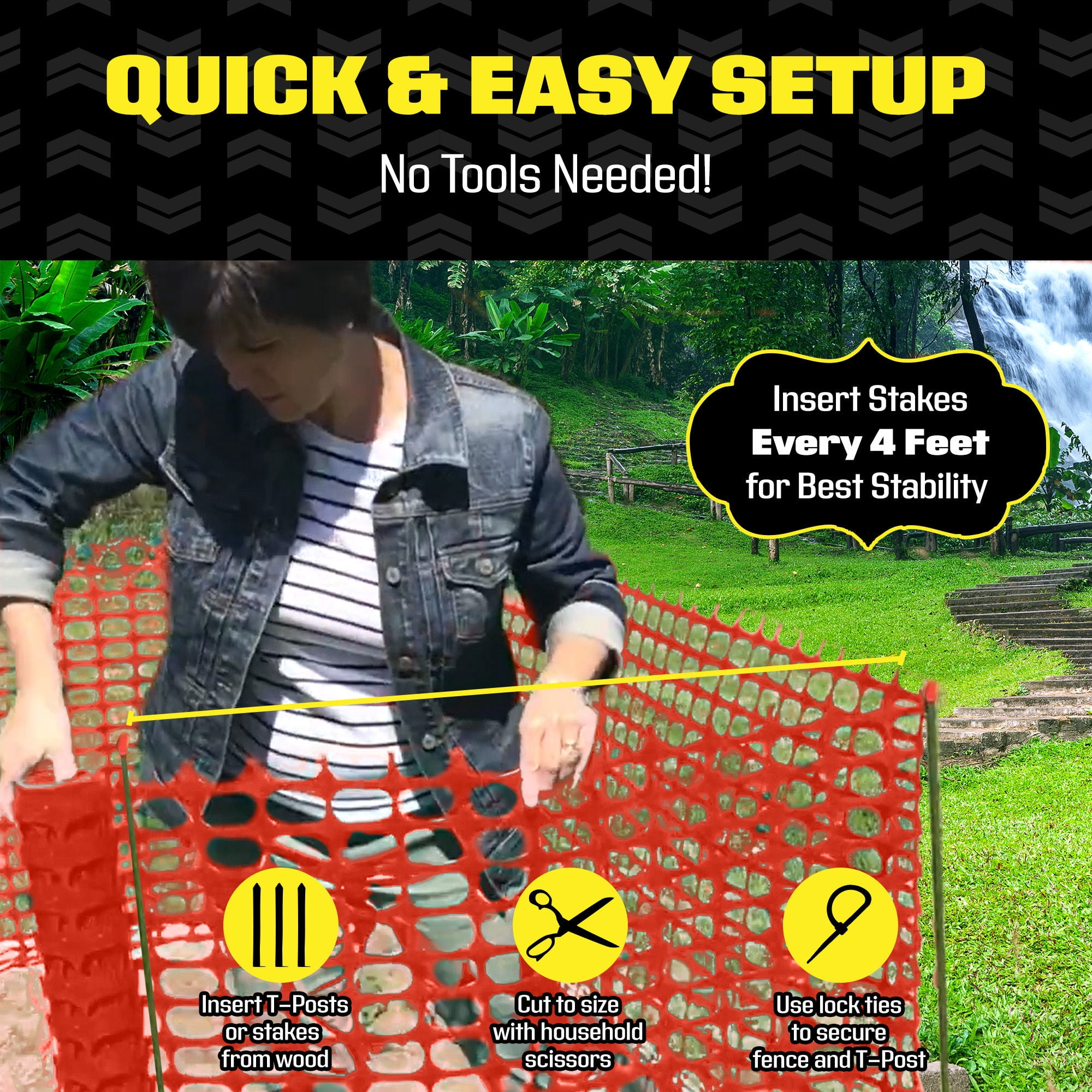BOEN 4' x 50' Heavy-Duty Orange Plastic Mesh Snow Fence for Garden, Deer and Pets