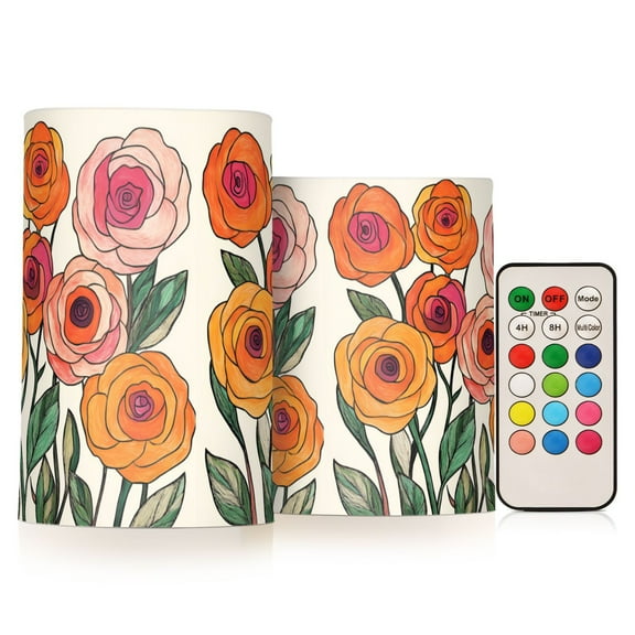 Yayeee Flameless Candles with Remote Flickering Battery Operated Multi Color Changing, Hand Drawn Floral