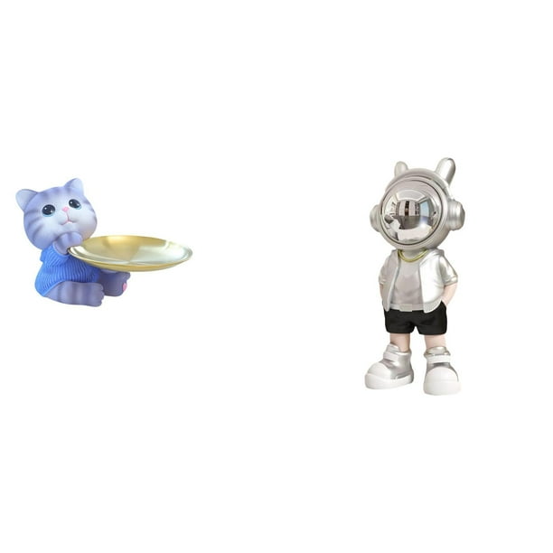 Figura de oso,Bandeja para gatos Bandeja para dulces para gatos Bandeja para estatuas de resina,Cuenco para llaves con forma de gato para la entrada,Figura de escritorio,Estante con estatua de