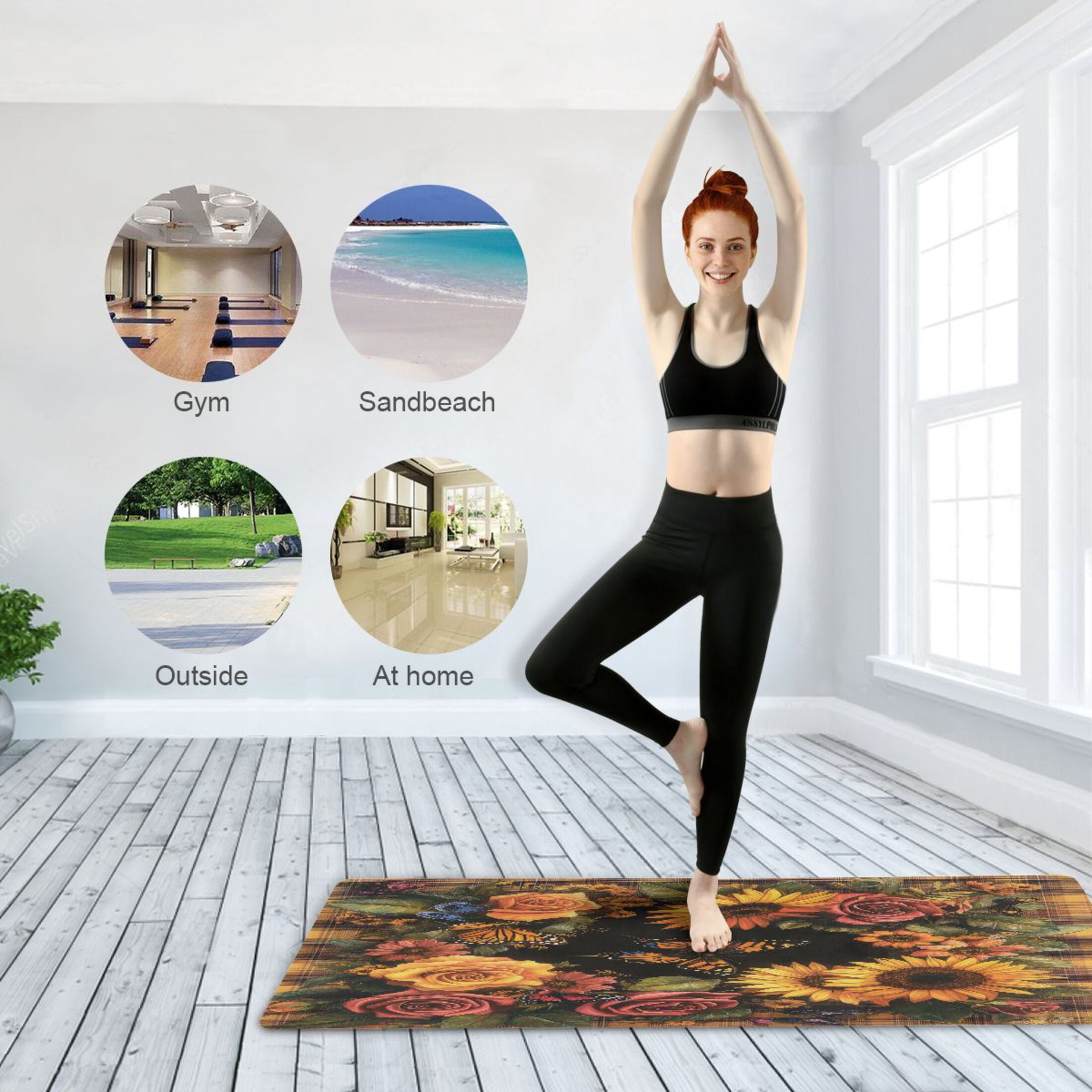 BZSMCE Yoga Mat Women Butterflies and Flowers on Plaid Fitness Mat