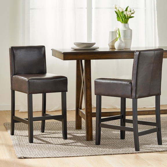 26-inch Brown Leather Counter stools (Set of 2)