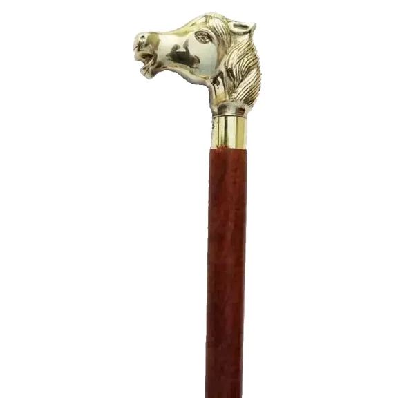 Antique Brass Victorian Designer style Handle Wooden Walking Cane Stick Vintage.