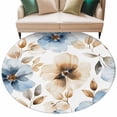 thumbnail image 2 of 6Ft Round Rug, Blue Brown Spring Floral Non-Skid Rubber Backing Large Area Rugs - Living Room Bedroom Home Office, Summer Botanical Watercolor Indoor Floor Mat Carpets Washable Rug, 2 of 9