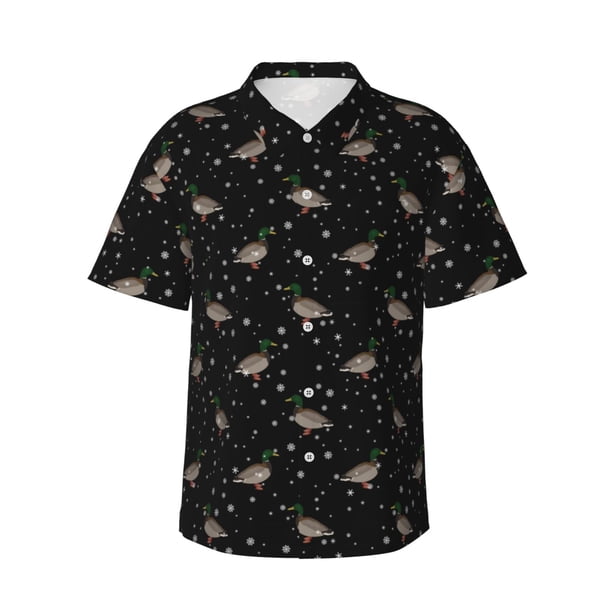 Fotbe Mallards And Snowflakes Camisa Hawaiana para Hombre Unisex – Camisa Casual de Verano con Botones de Manga Corta de Algodón y Lino,X-Large