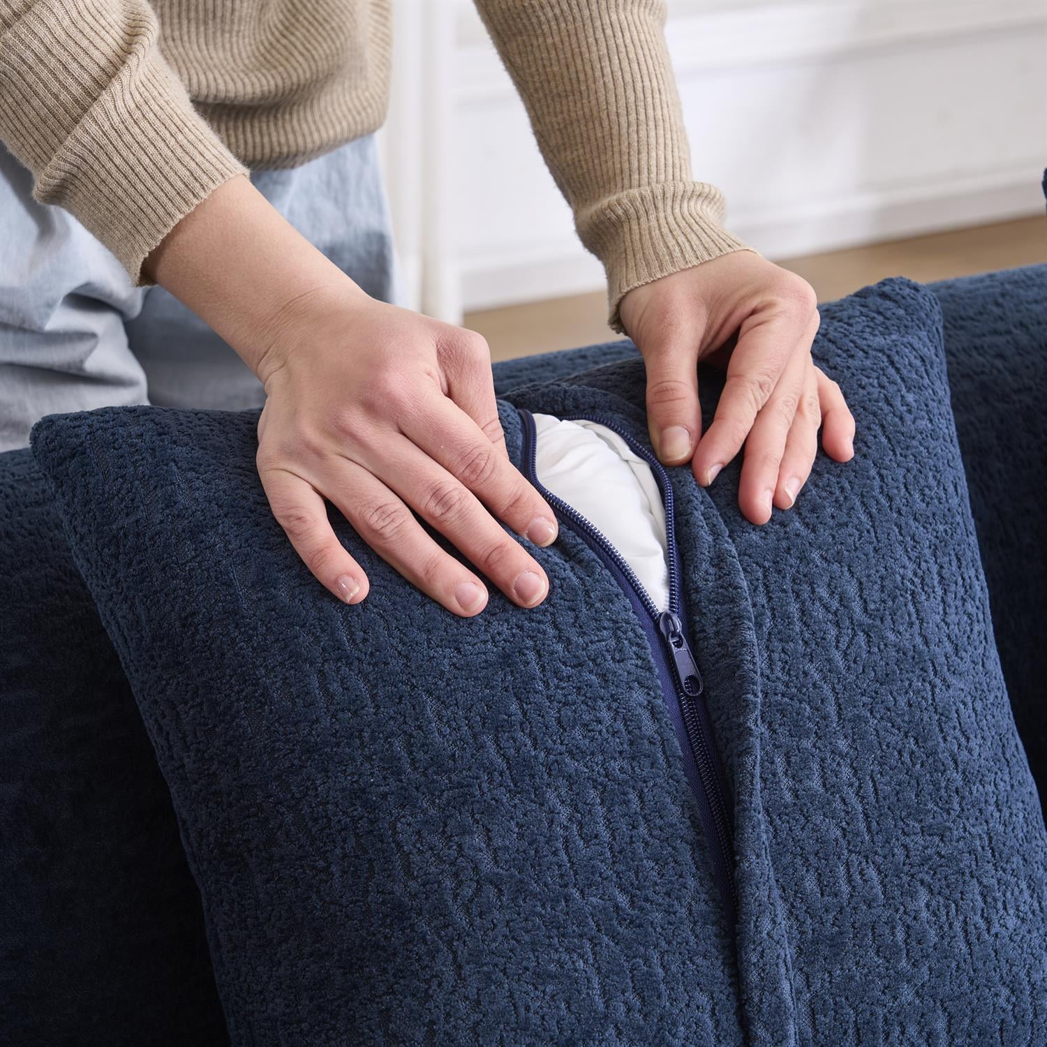 Demi Bonn 98" Cozy L-Shape Sectional Sofa with Curved Chaise, High-Density Foam, Chenille Modular Couch for Living Room, Supports 900 lbs, Blue