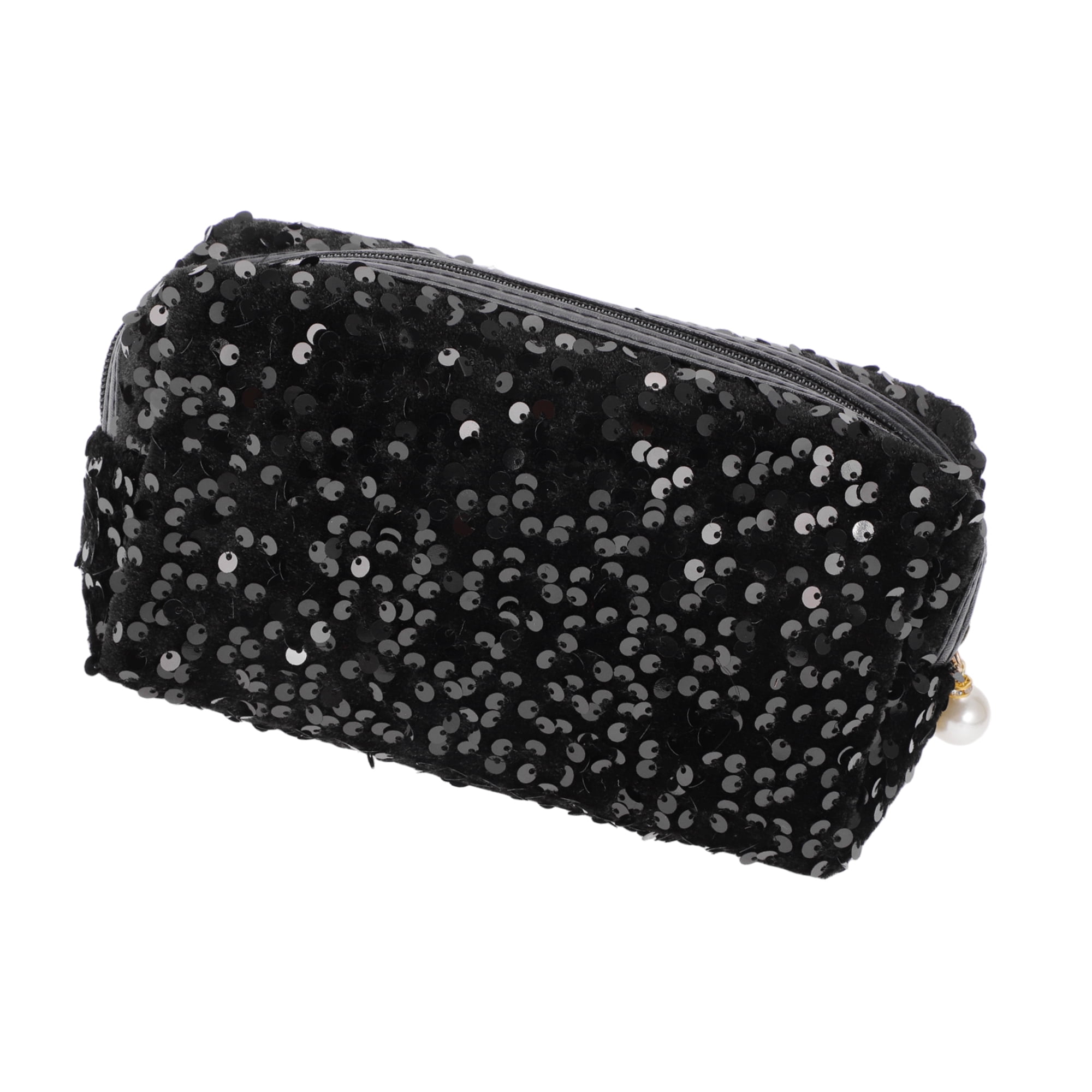 Unique Bargains 1Pc Women Durable Portable Sequin Storage Makeup Bag for Toiletry Black