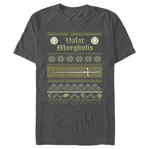 Men's Game of Thrones Christmas Valar Morghulis Sweater Graphic Tee Charcoal Heather 2X Large