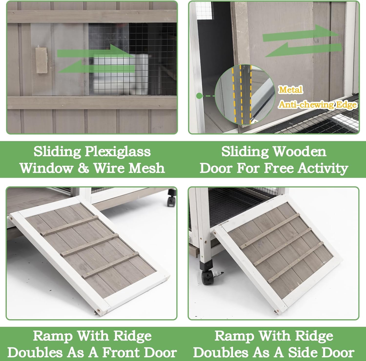 Gowoodhut Rabbit Hutch Indoor and Outdoor with 4 Wheels,Wooden Rabbit Cage  for 1-2 Rabbits,Bunny Hutch with Asphalt Roof Suitable ,Grey