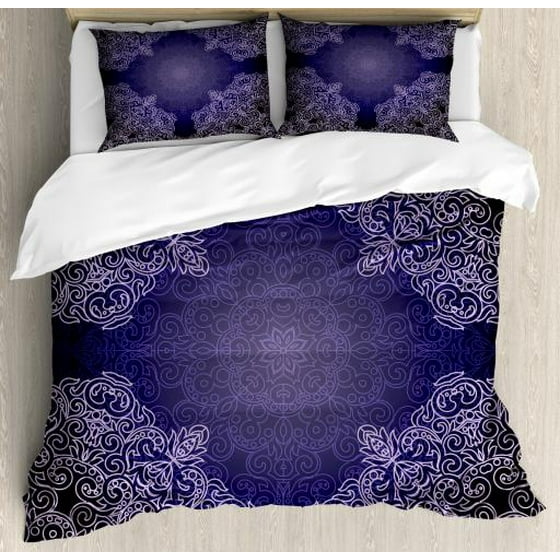 Purple Mandala King Size Duvet Cover Set Oriental Lacework Purple Mandala King Size Duvet Cover Set Oriental Lacework With Abstract Fl Motifs Decorative 3 Piece Bedding 2 Pillow Shams