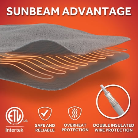 SUNBEAM ELECTRIC HEATED THROW BLANKET OVERSIZE WASHED STONE MICROPLUSH 4 HEAT SETTINGS