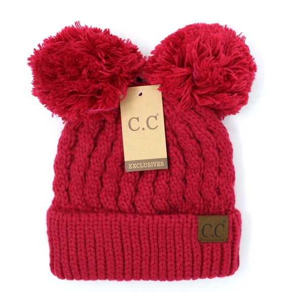 C.C Beanie Solid Winter Double Pom Pom Hat (HAT-60)