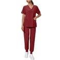 thumbnail image 2 of Hogleaql Jogger Scrubs for Women V Neck Short Sleeve Jogger Suit with Multi Pockets Nurse Tops & Cargo Pant Medical Nursing Uniform Casual Workwear Scrub Sets Red M, 2 of 9
