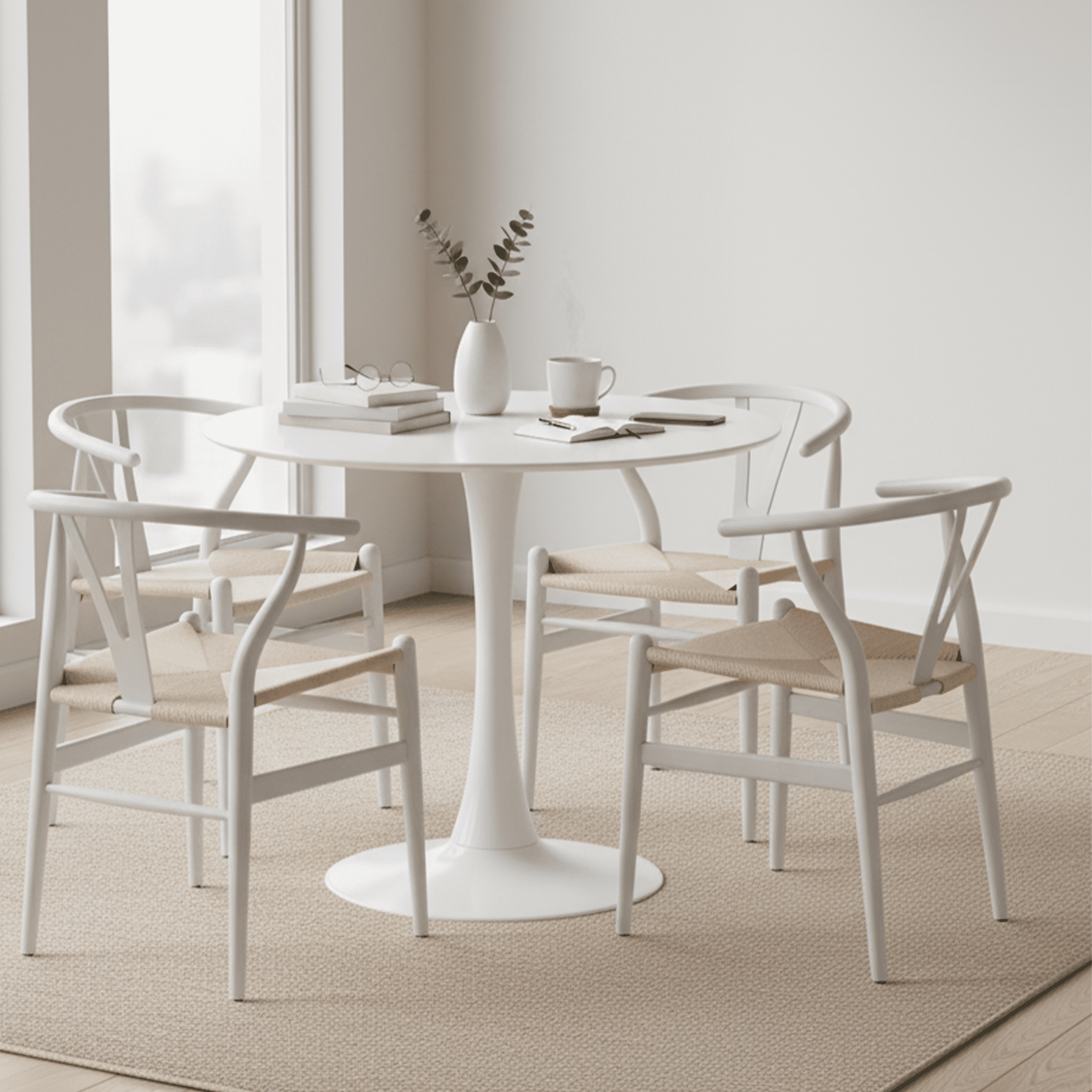 32" Round Wood Dining Table, Mid Century Modern Tulip Table for Living Room Kitchen, White