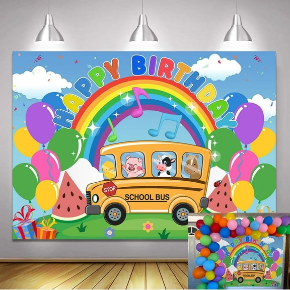 Cartoon Melon Theme Beautiful Birthday Backdrop Children's Party School Bus Background Banner Baby Shower Boys Girls Party Decorations Supplies
