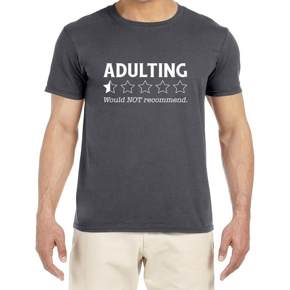 Adulting Funny Sayings T-shirt Mens Graphic Tees Short Sleeve Gray