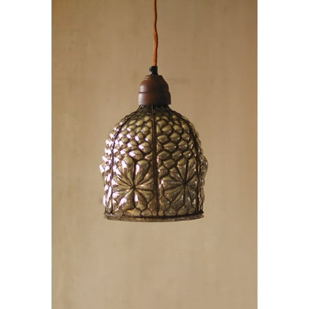 Caged Wire Pendant with Brown Fabric Cord