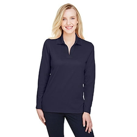 Ladies' CrownLux Performance Plaited Long-Sleeve Polo - NAVY - XS