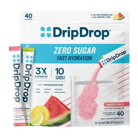 DripDrop Zero Sugar Electrolyte Drink Mix, 40 Servings