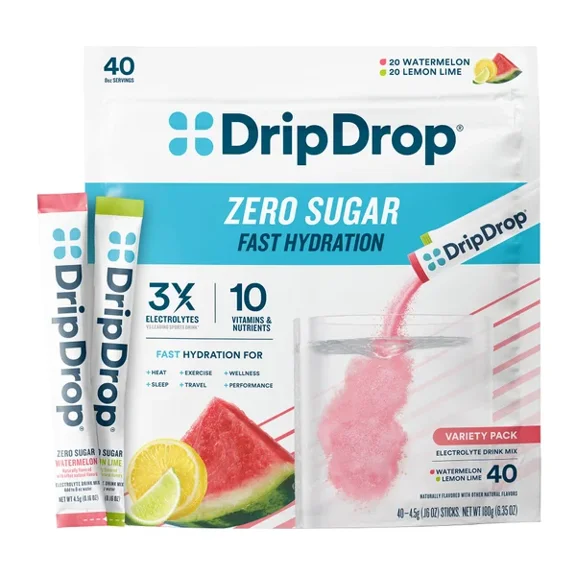 DripDrop Zero Sugar Electrolyte Drink Mix, 40 Servings