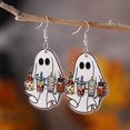 thumbnail image 1 of Halloween Ghost With Coffee Cup Decor Dangle Earrings Retro Goth Style Acrylic Jewelry Adorable Halloween Gift, 1 of 5