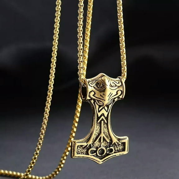 GKNET Gold Viking Thors Hammer Mjolnir Pendant Necklace For Men Punk Delicate Jewelry Chain 24"