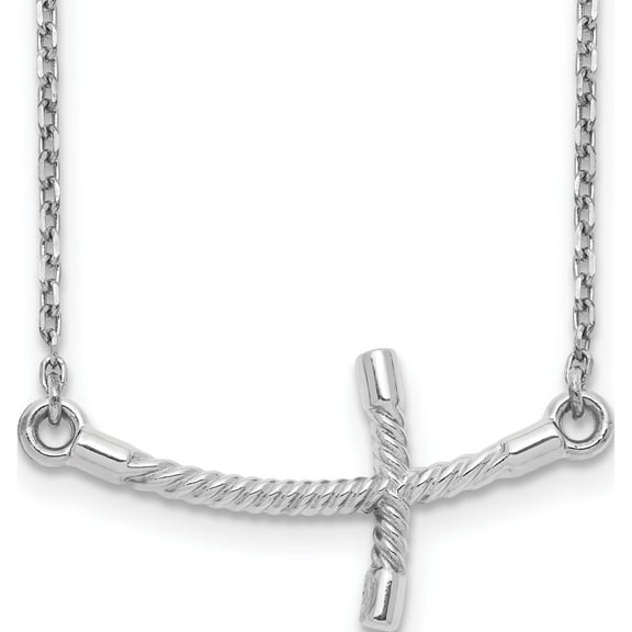 14K White Gold Large Sideways Curved Twist Cross Necklace (19 X 1) Made In United States sf2089-19