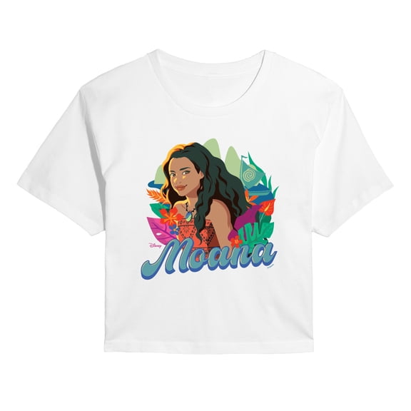 Moana Live Action - Florals - Juniors Cropped Graphic T-Shirt