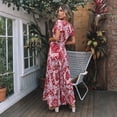 thumbnail image 3 of Vintage Clothing Women's Floral Maxi Dresses Boho Button Up Split Summer Casual Long Dress Beach Party Dress, Sizes S-2XL, 3 of 5