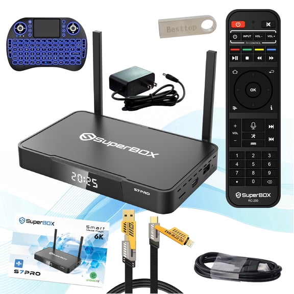S7 Pro Superbox for TV 2026 Fully Loaded, Wireless Voice Remote Included, 1000M Ethernet Port Super Box with Voice Remote, 4G RAM 32G ROM, 6K, Easy Setup Guide by Authorised Seller