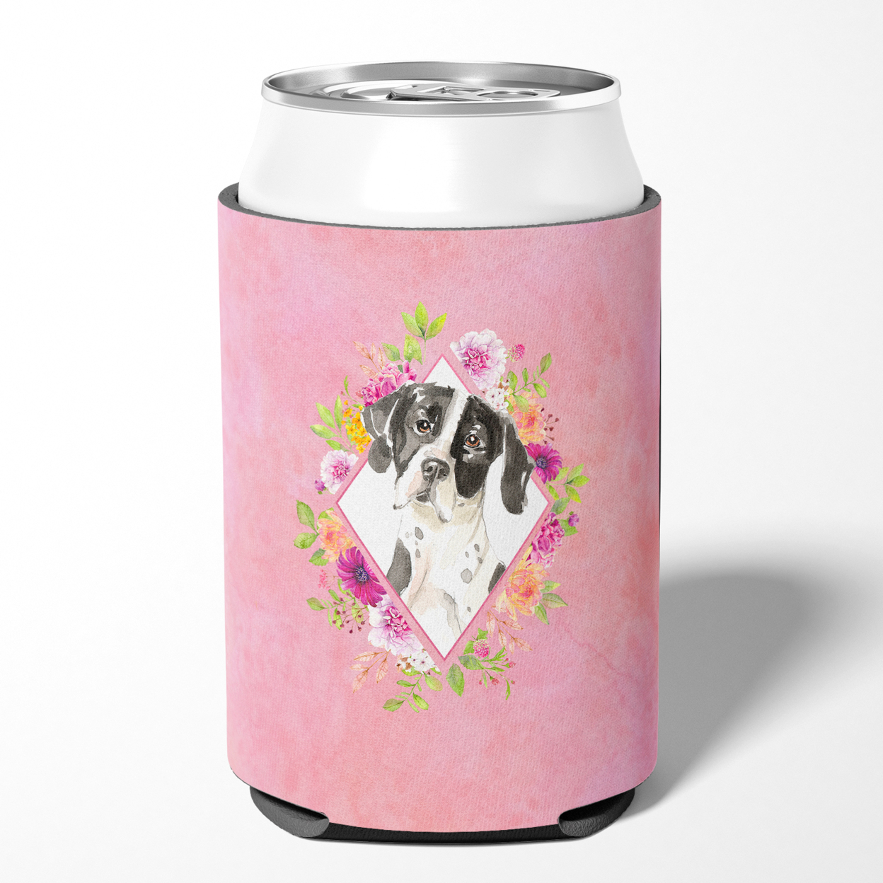 Carolines Treasures CK4239CC English Pointer Pink Flowers Can or Bottle Hugger Can Hugger multicolor