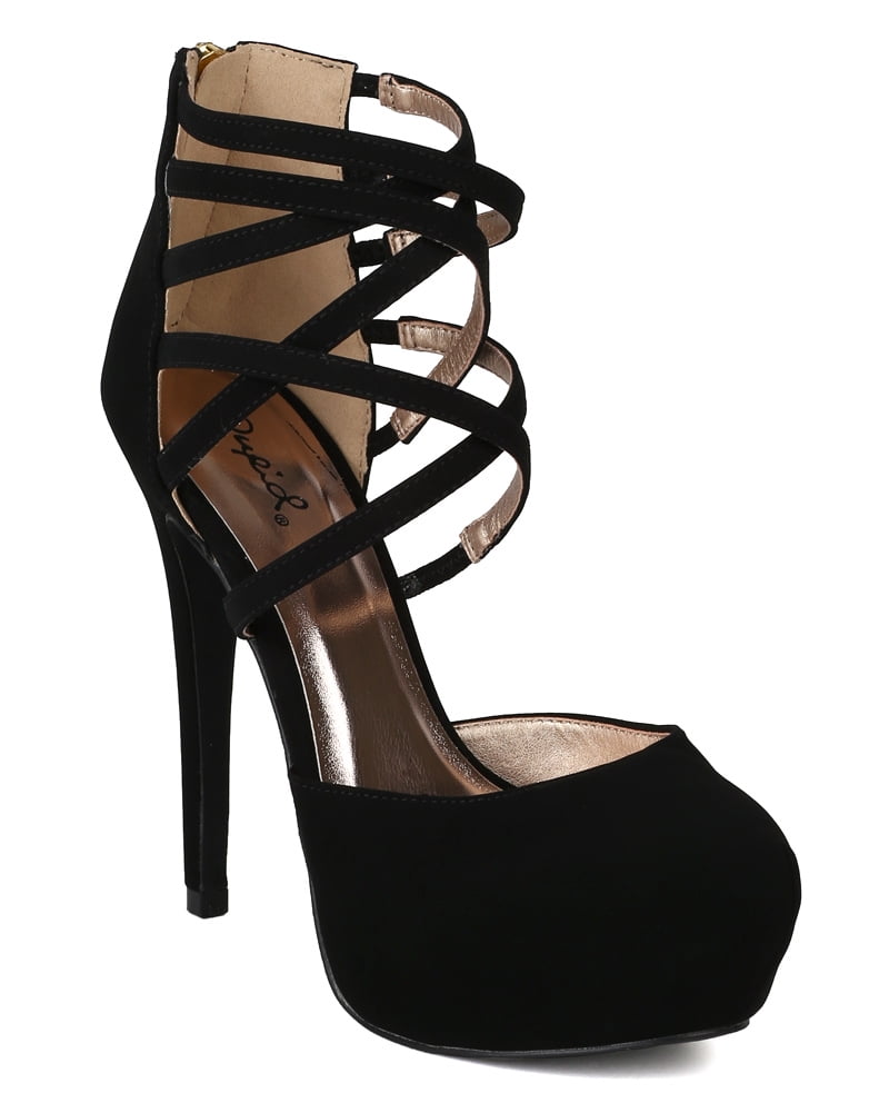 Qupid AI57 Women Nubuck Strappy Almond Toe Hidden Platform Heel Sandal Pump - Walmart.com 
