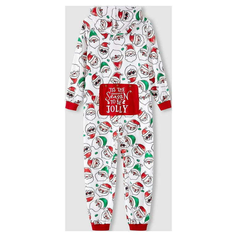 PatPat Red/White Mommy and Me Christmas Family Matching Allover Santa Claus  Print Long-sleeve Hooded Zipper Onesies Pajamas 