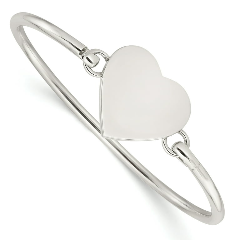 925 Sterling Silver Engravable Heart Bangle Bracelet Cuff
