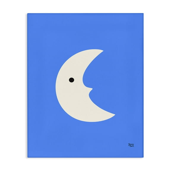 Stupell Industries Blue Crescent Moon Face Landscape & Nature Painting Wrapped Canvas Art Print Wall Art, 16 x 20