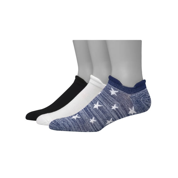 Hanes Men's 1901 Heritage Heel Shield Cushion No Show Socks 3-Pack White and Sami Blue/White/Black 6-12