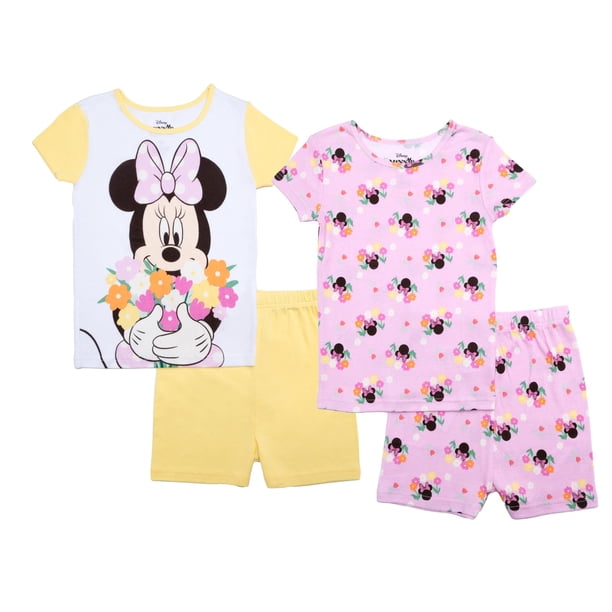 Conjunto de pijama Disney para niñas Minnie Garden, 100% algodón, 2T, 4 piezas