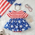 thumbnail image 3 of Baby Girl Outfit 4th of July Romper Newborn Dress Ruffle  one-piece  Infant Jumpsuit and Headband, 3 of 7