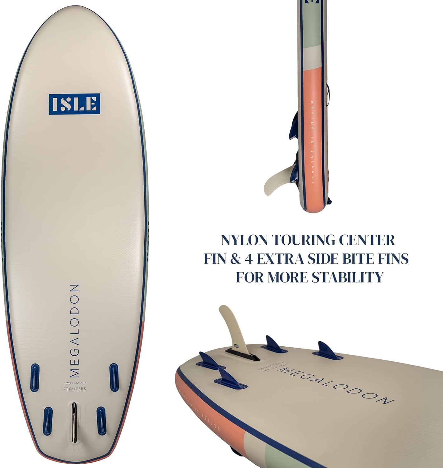 ISLE Megalodon Inflatable Stand Up- 1,050lbs Max Capacity—12'Lx45"Wx8" OR 15'Lx56"Wx8"(Seafoam/Peach, 15')