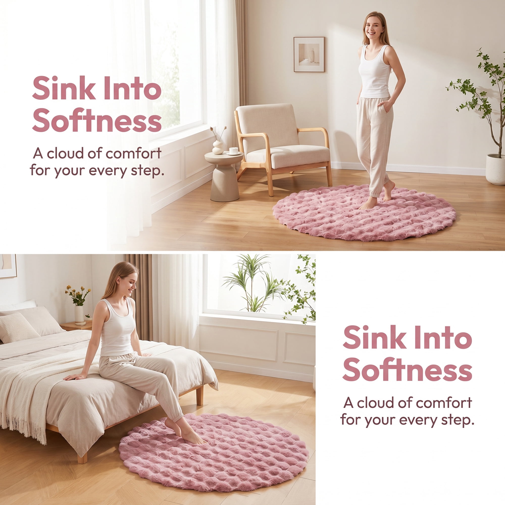 Unique Bargains Modern Geometric Round Area Rug Soft Shaggy Circle Carpet 28" x 28" Pink