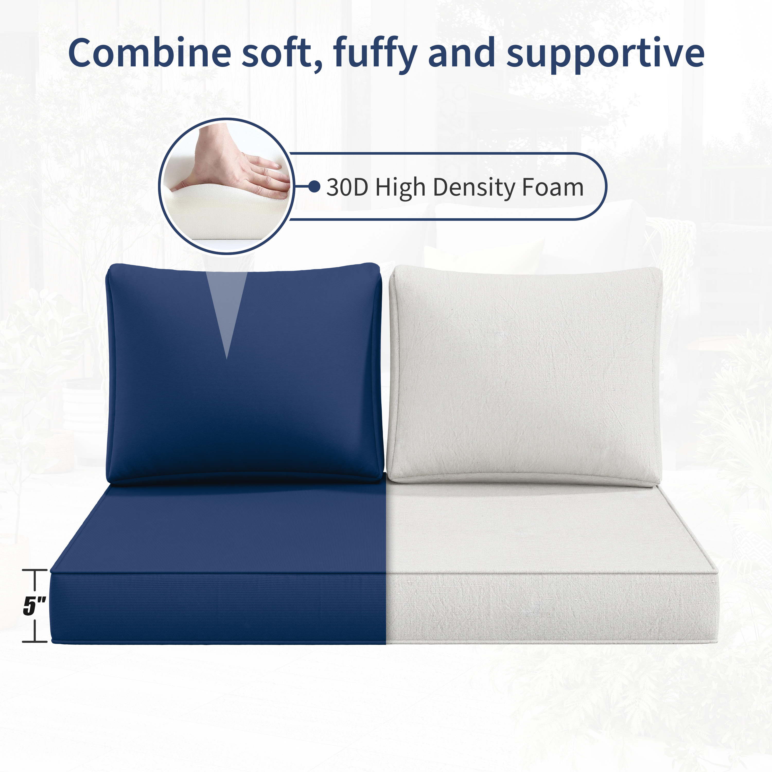 Kimunuk Outdoor Loveseat Cushion Set, 46" x 26" x 5" Waterproof Patio Furniture Cushions for Couch Bench Swing, Blue