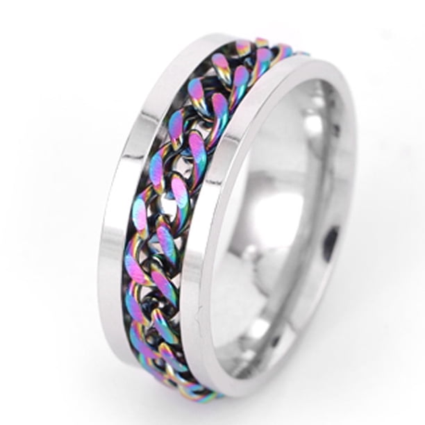 【Meet】Anillo Abierto Botella Fresca Rotable Descompresión De Los Hombres De La Cadena De Titanio De Acero Inoxidable